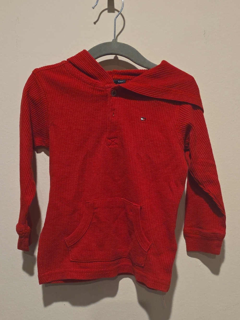 Tommy Hilfiger Kids' Red Hooded Size 24 Months Waffle-Knit Top